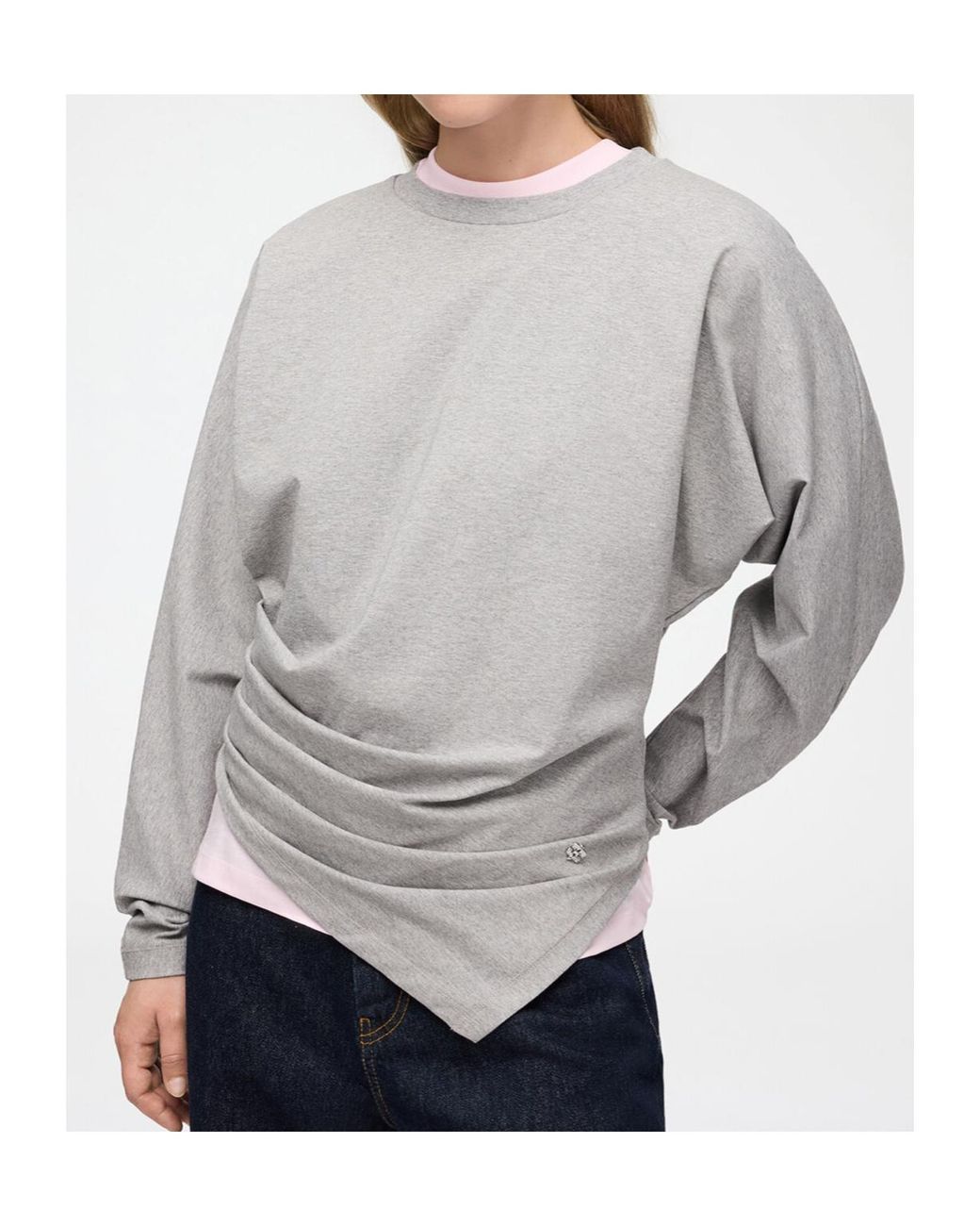 Ganni Gray Asymmetric Crewneck T-Shirt