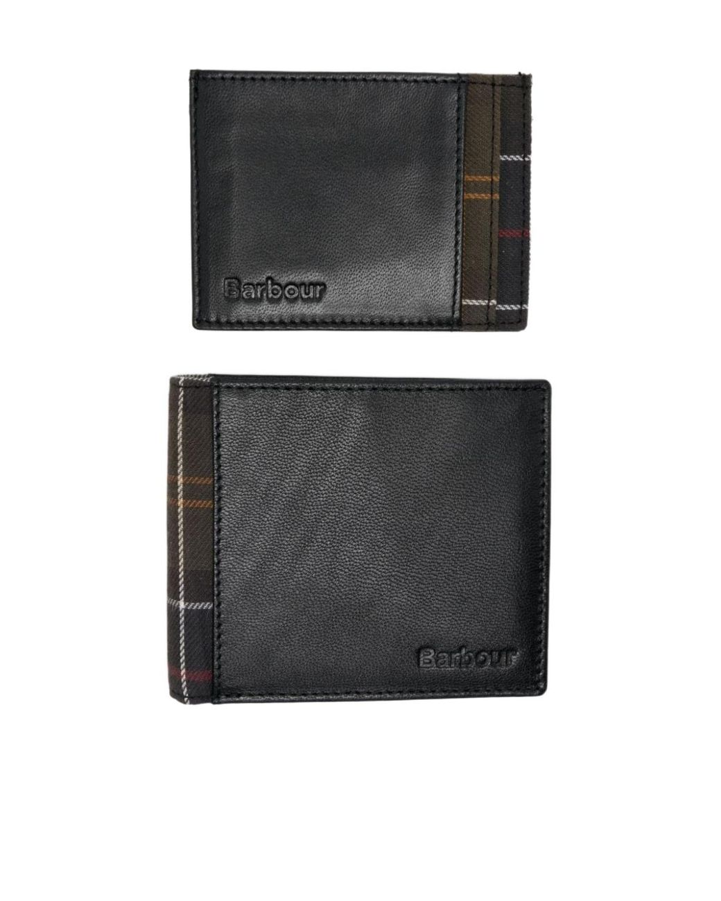 Barbour Black Logo Embossed Bi-Fold Wallet Card Holder Set for men