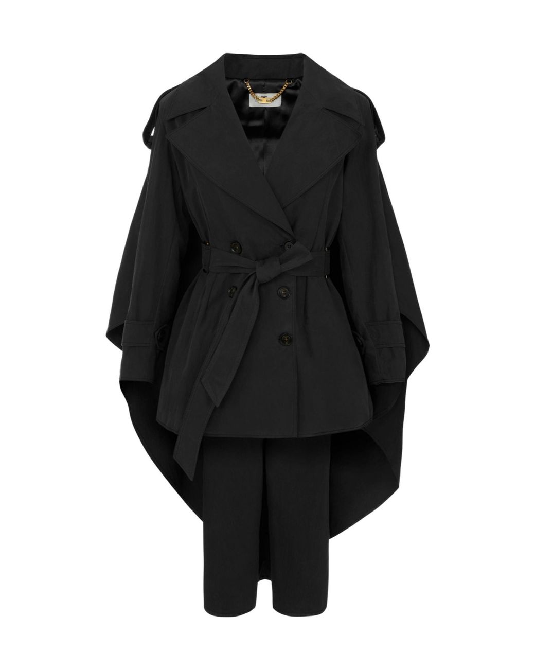 Elisabetta Franchi Black Belted Cape-Panel Coat
