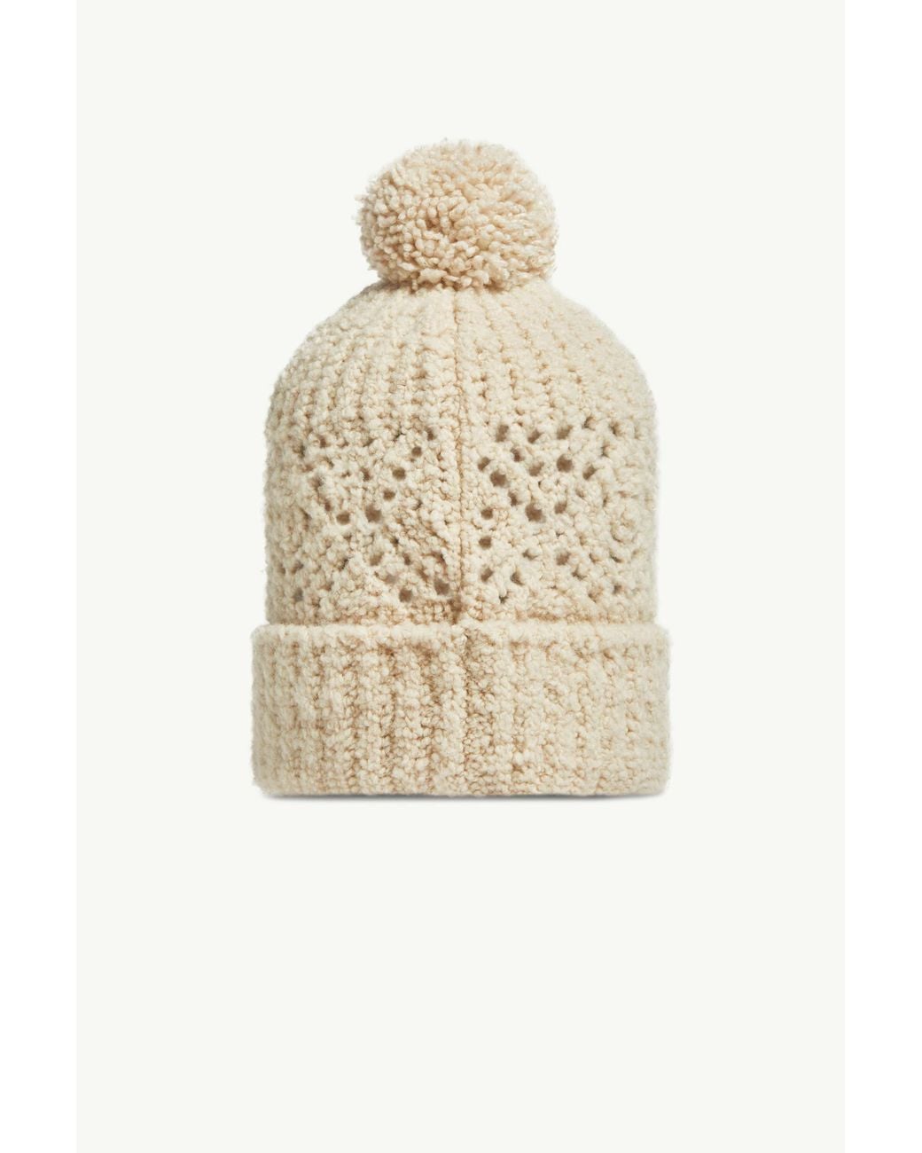 Moncler Natural Wool Blend Beanie With Pom Pom