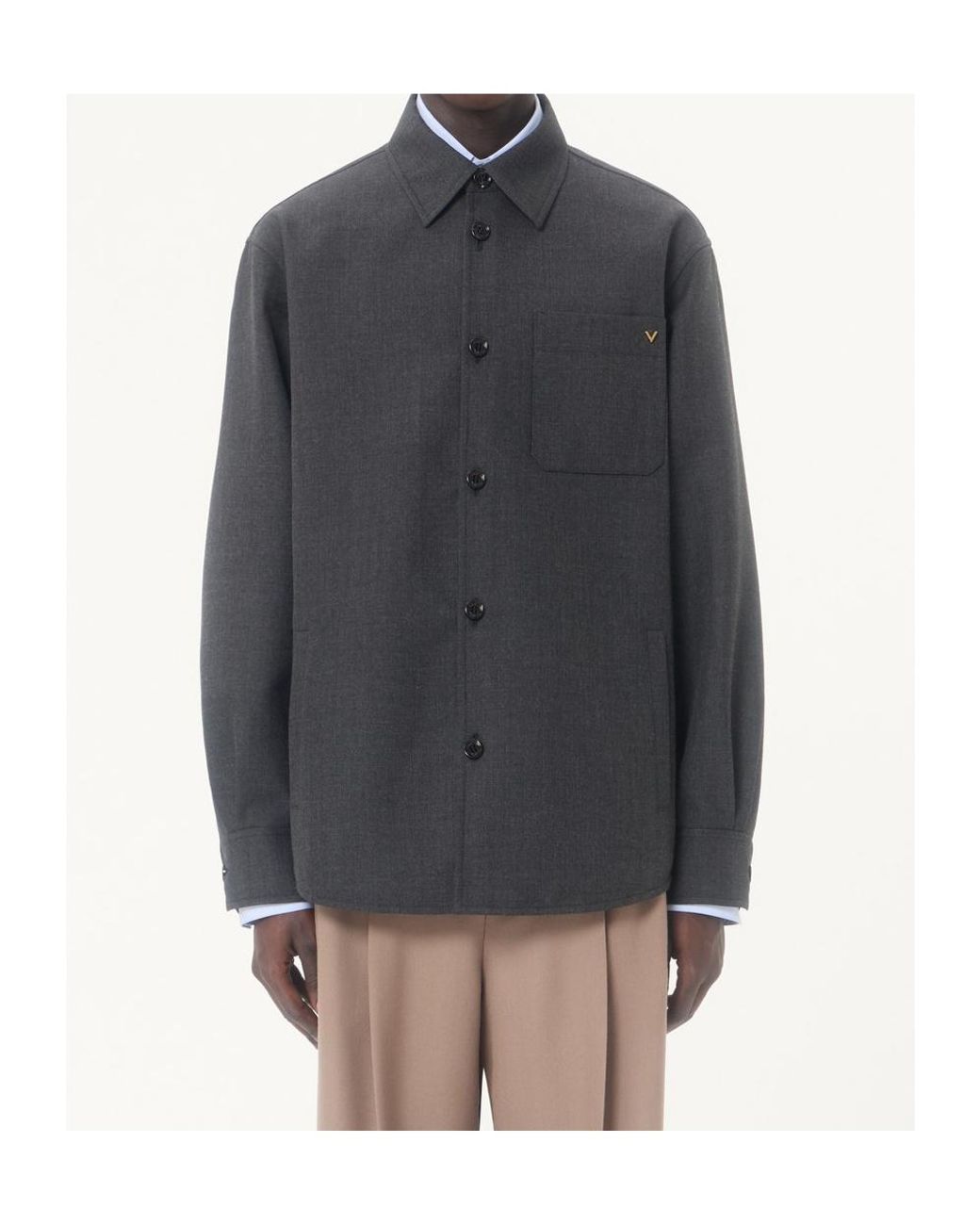 Valentino Gray Vgold Button-Up Shirt Jacket for men