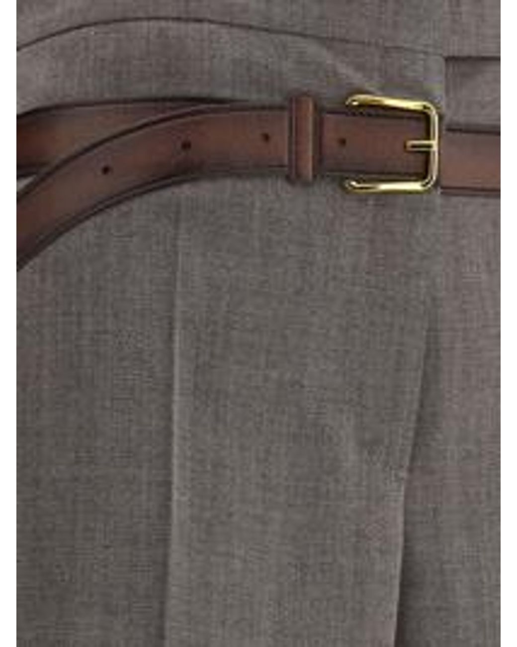 Prada Gray Belt-Detailed Pleated Trousers