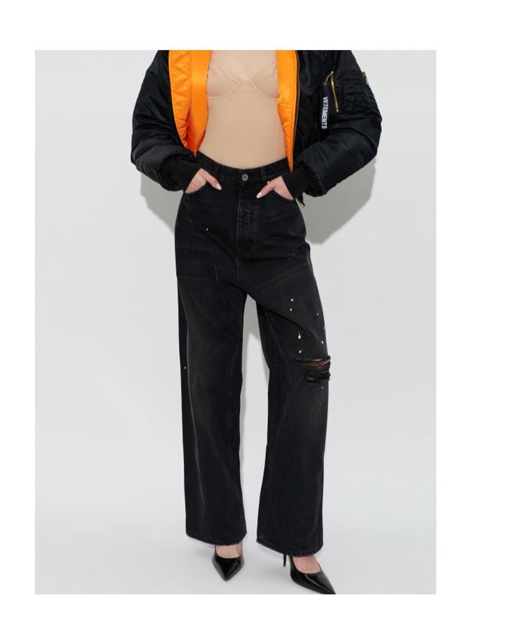 Vetements Black Distressed Wide-Leg Jeans