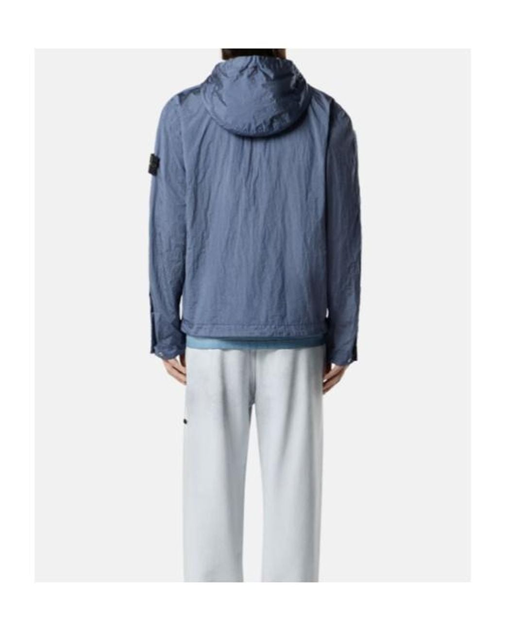 Stone Island Blue Hooded Jacket With Light Water And Wind Resistance for men