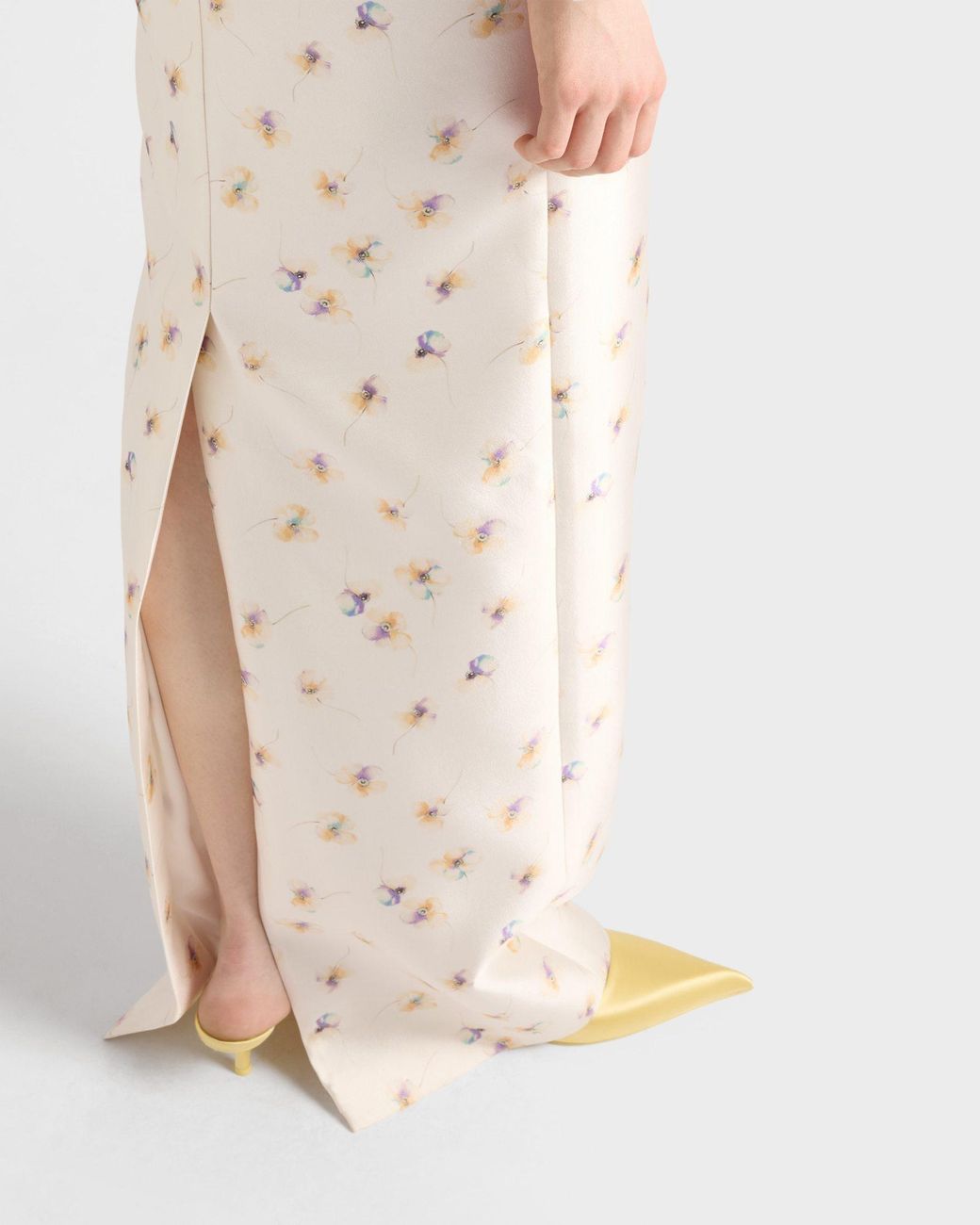 Prada White Long Floral Print Silk And Wool Dress