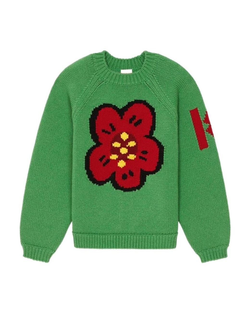 KENZO Green 'Varsity' Merino Wool Jumper