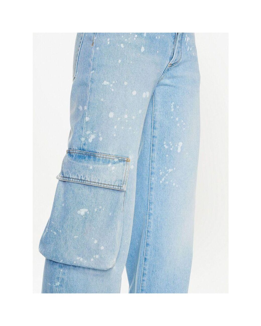 Off-White c/o Virgil Abloh Blue Toybox Painted Logo Patch Wide Leg Jeans