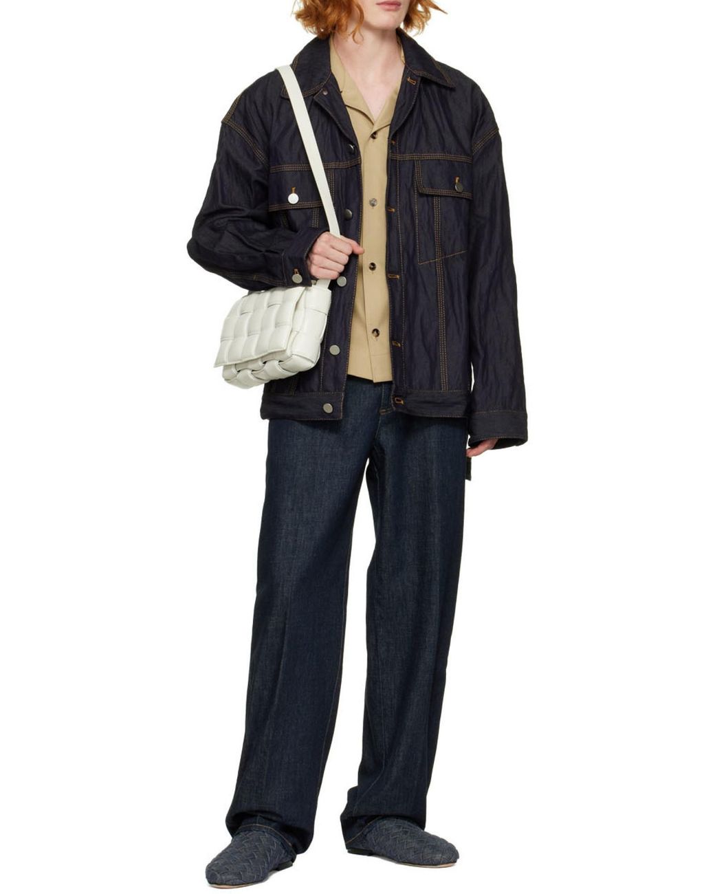 Bottega Veneta Blue Intrecciato Denim Slippers for men