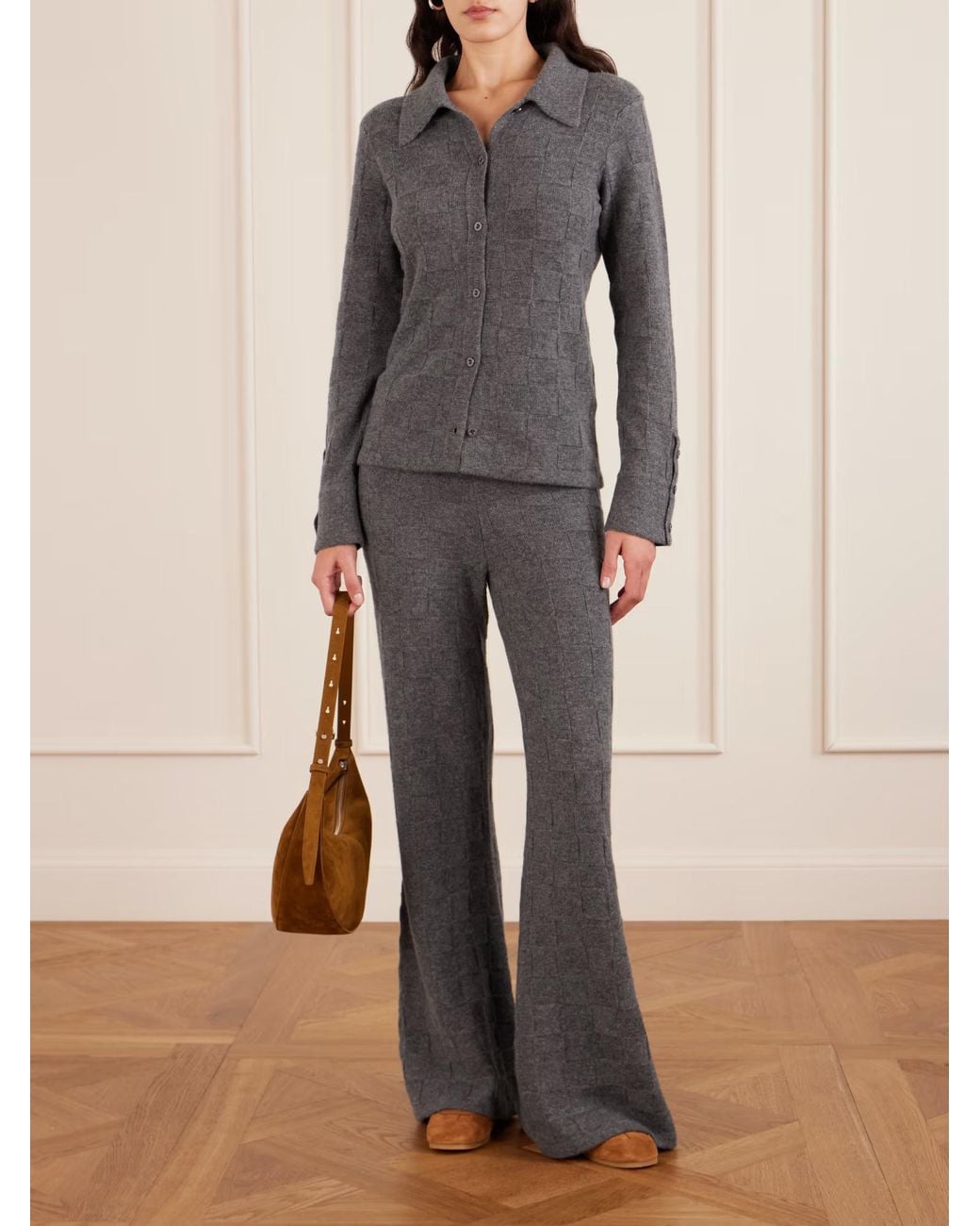 The Elder Statesman Gray Cashmere Wide-Leg Track Pants