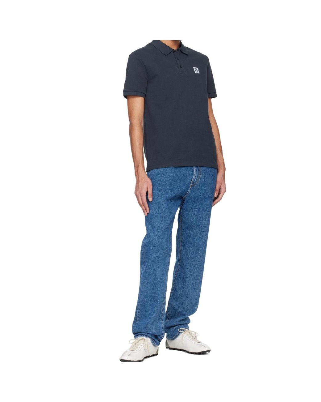 Balmain Blue Logo Embroidered Short-Sleeve Polo Shirt for men