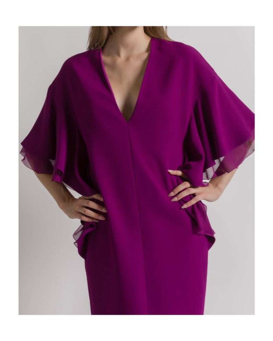 Alberta Ferretti Purple Ruffled V-Neck Maxi Dress
