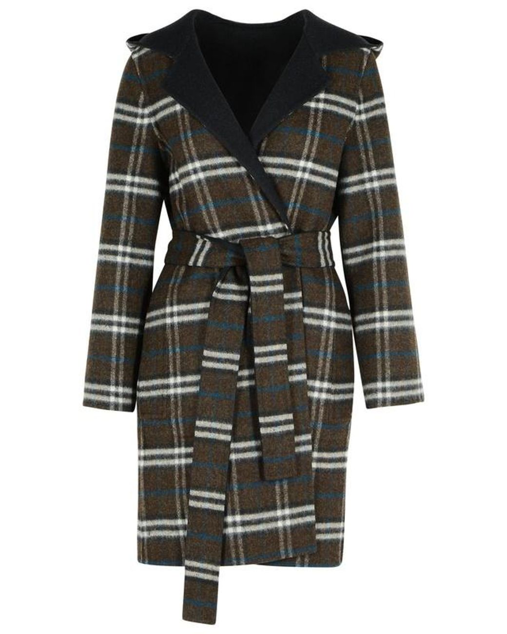 Burberry Black Hampshire Checked Belted Reversible Coat