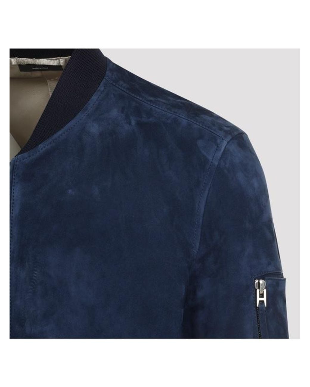 Tom Ford Blue Ribbed Trim Bomber Jacket for men