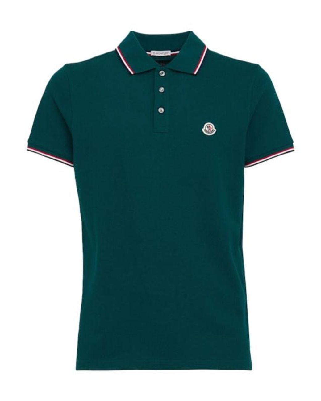 Moncler Green Tricolour-Trimmed Cotton Polo Shirt for men