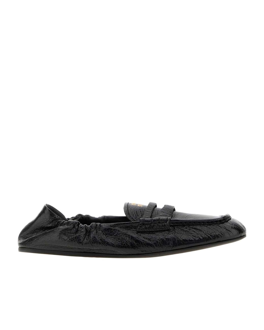 Miu Miu Black Ruches Crinkled-Effect Elasticated Loafers