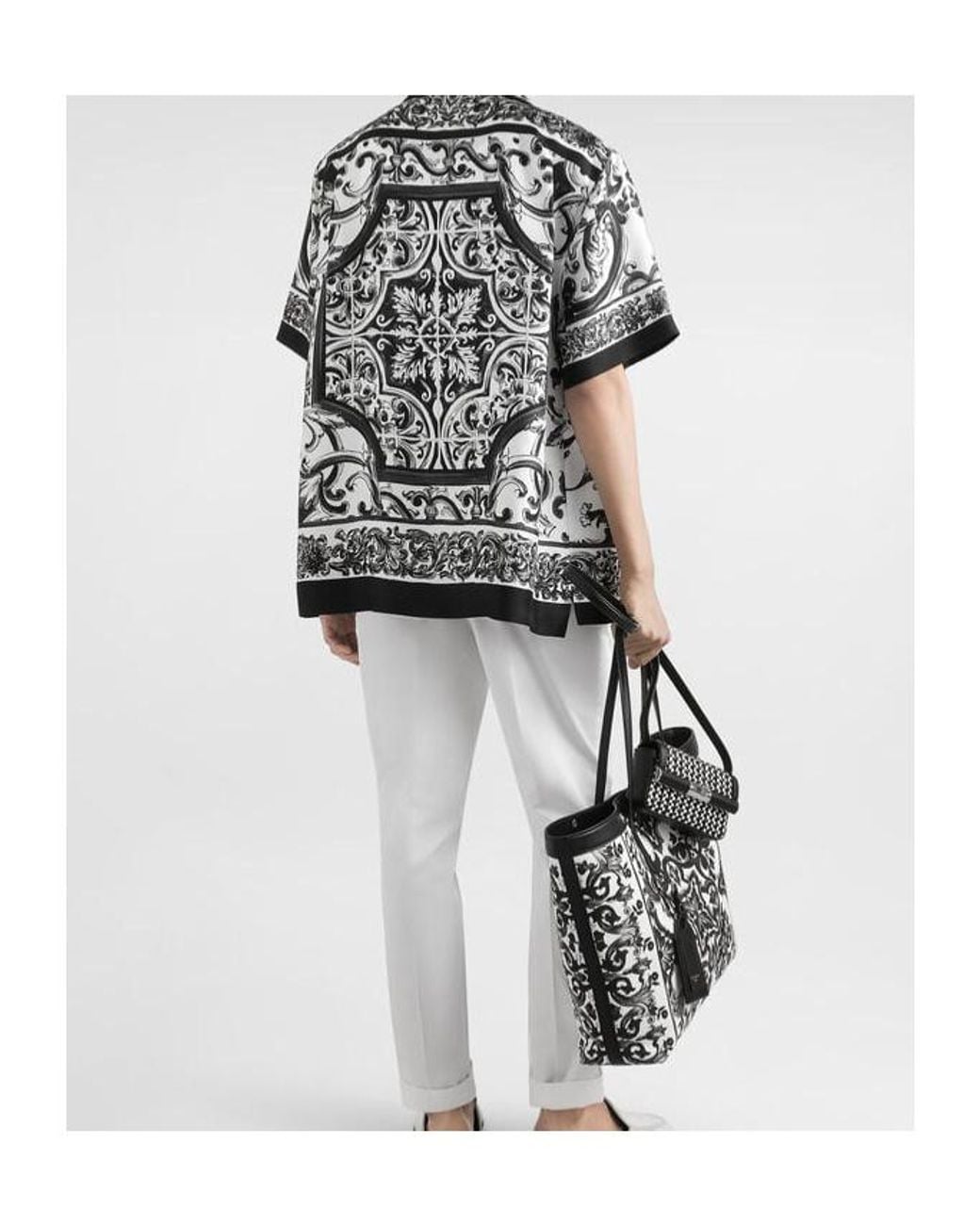 Dolce & Gabbana Gray Majolica-Printed Short Sleeved Shirt for men