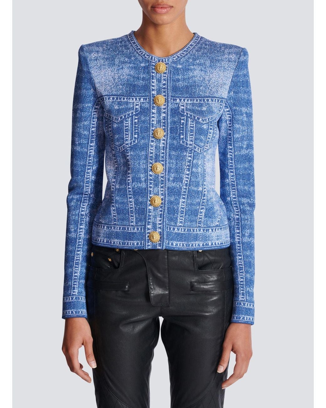 Balmain Blue Snap-Button Cardigan