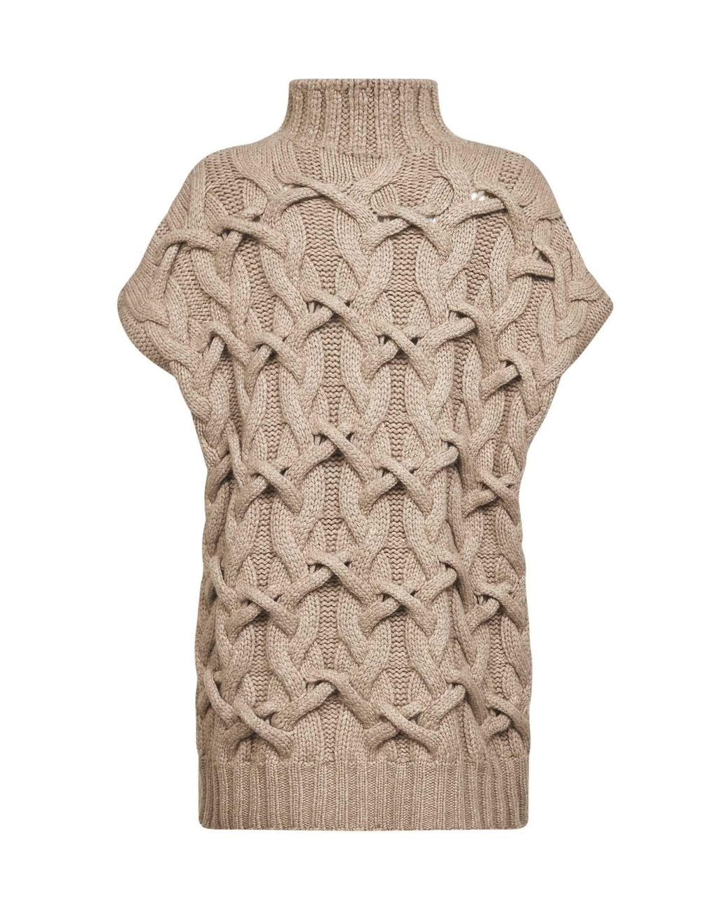 Brunello Cucinelli Natural Cashmere Feather Crisscross Cable Sweater