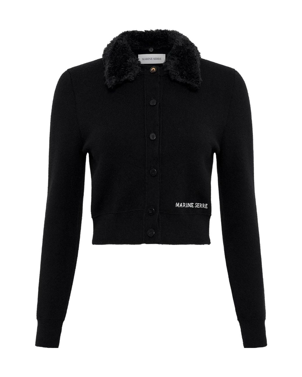 MARINE SERRE Black Wool Cropped Cardigan