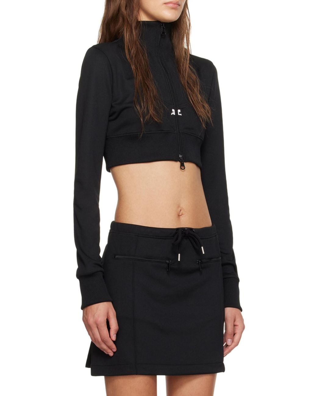 Courreges Black Courrèges Ribbed Long-Sleeved Cropped Sweatshirt