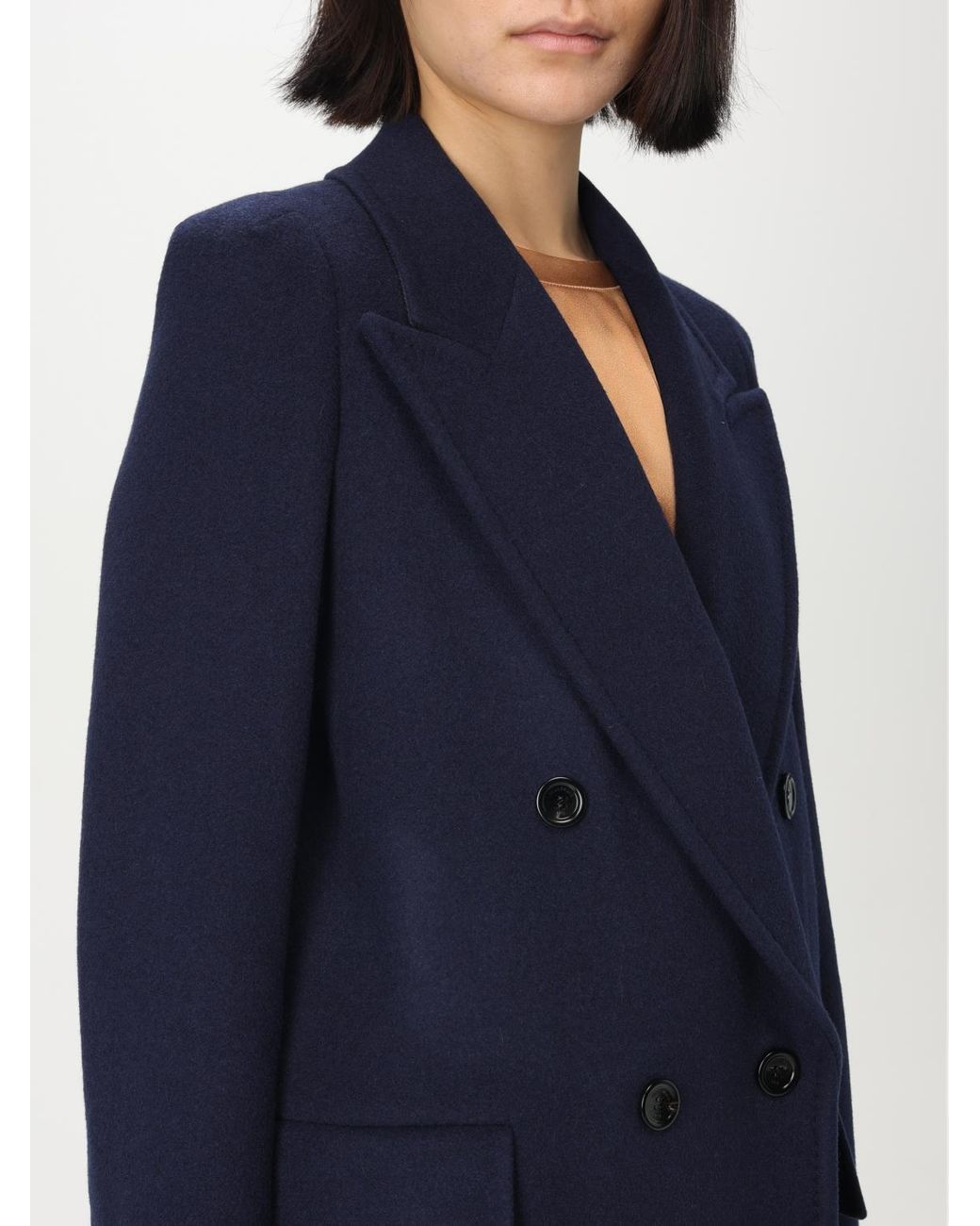 Max Mara Blue Albania1234 Double-Breasted Long-Sleeved Coat