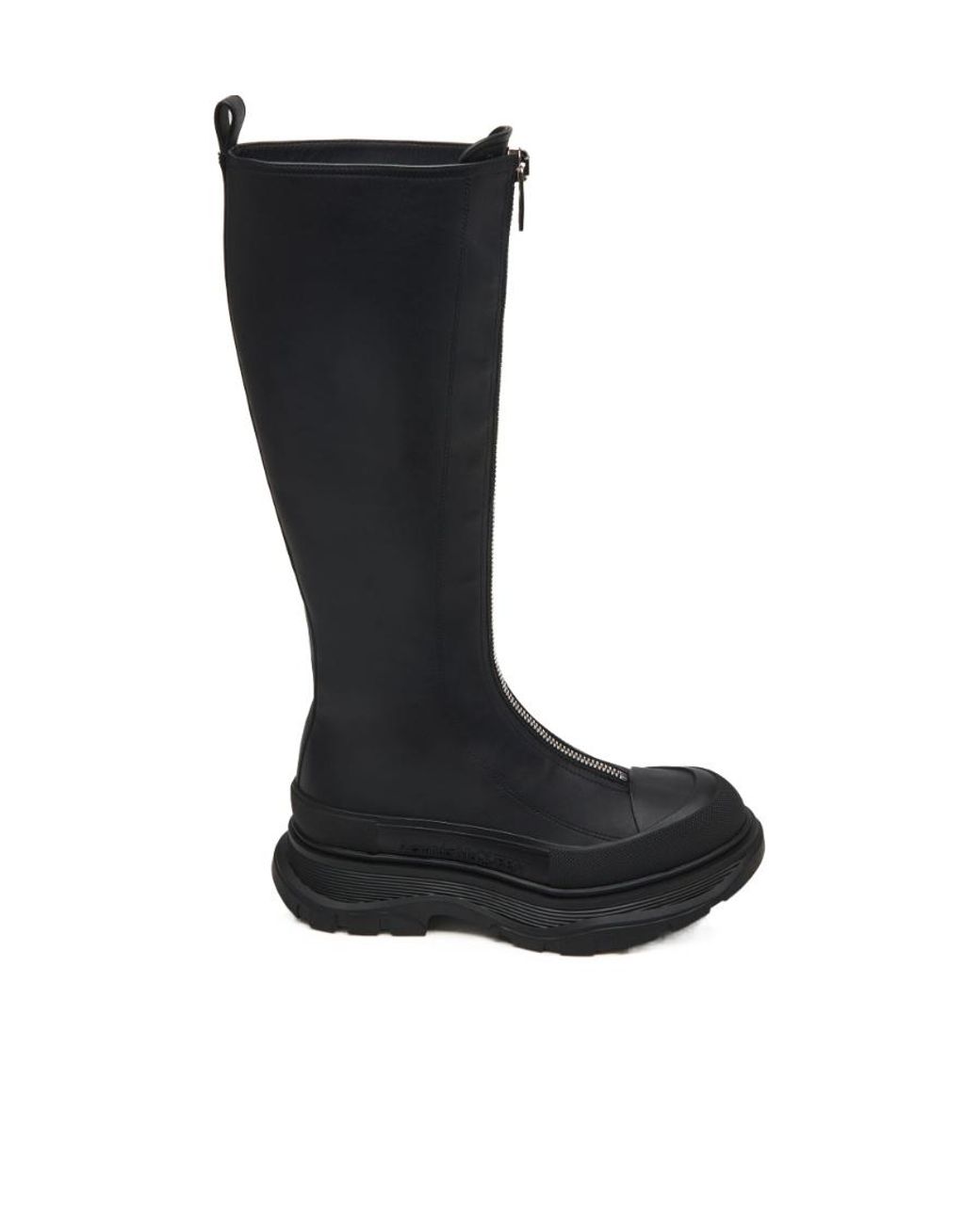 McQueen Black Tread Slick Front-Zipped Boots