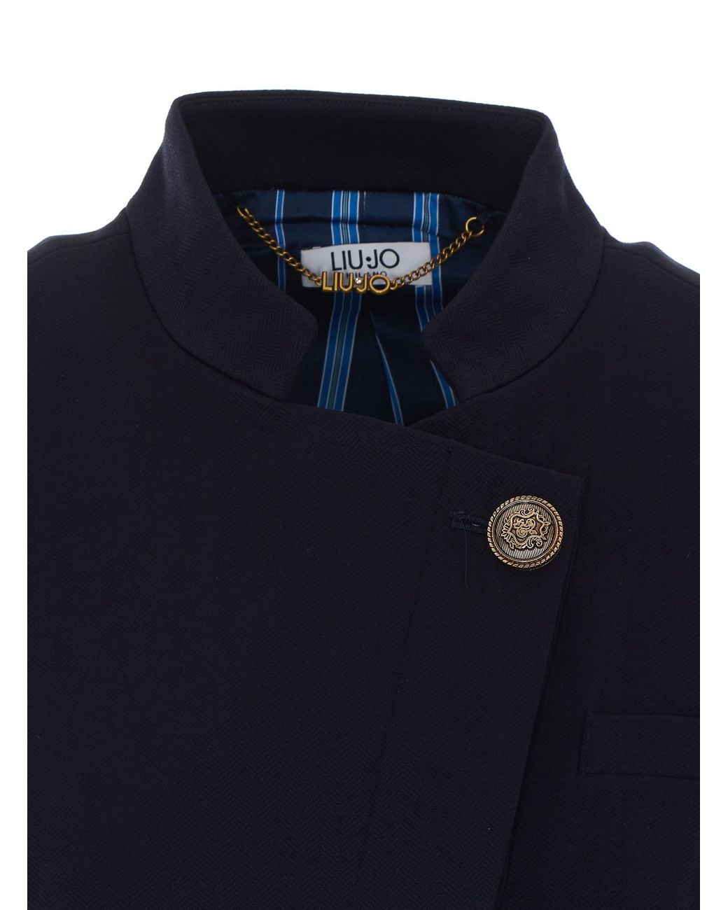 Liu Jo Blue Asymmetric Knit-Sleeve Jacket