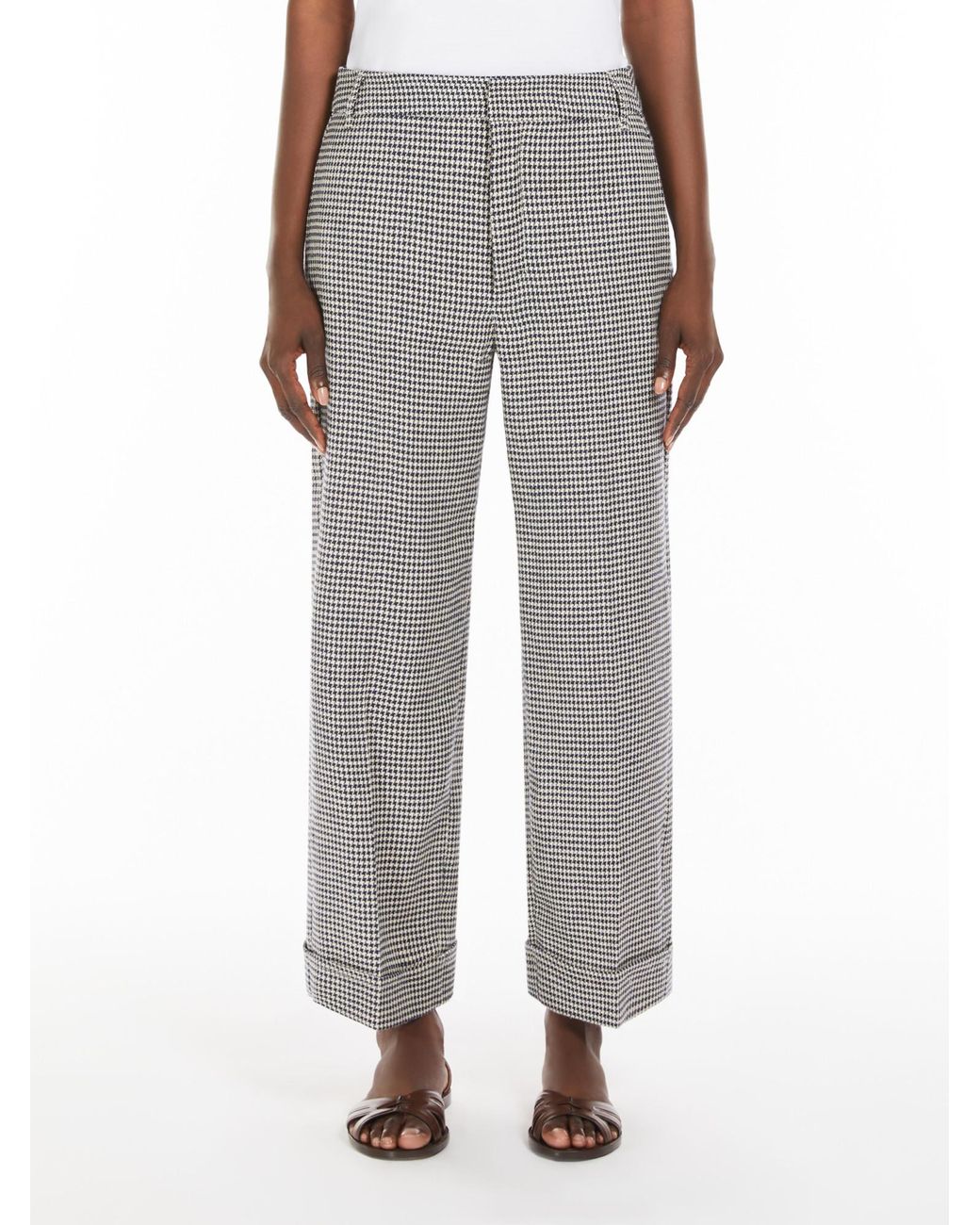 Max Mara Gray Linen And Cotton Basketweave Trousers
