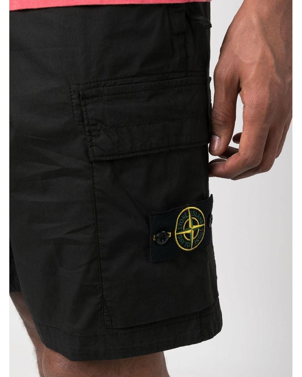 Stone Island Black Paracadute Cargo Shorts for men