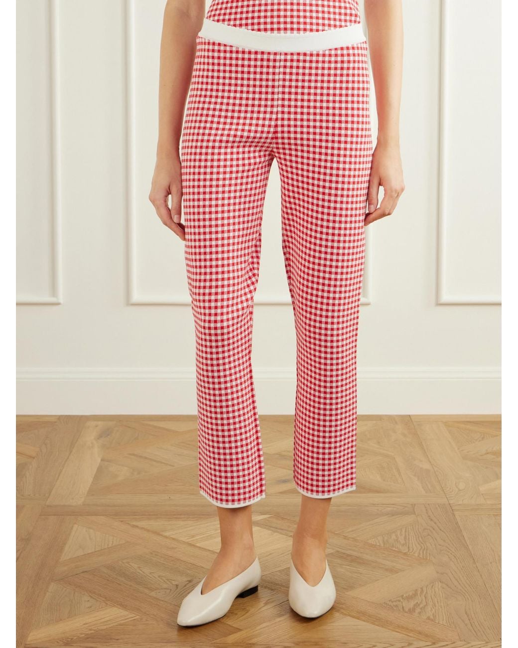 Posse Pink Micah Checked Jersey Straight-Leg Capri Pants