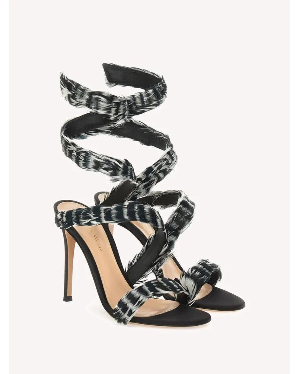 Gianvito Rossi Black Opera Feather-Trim Heeled Sandals