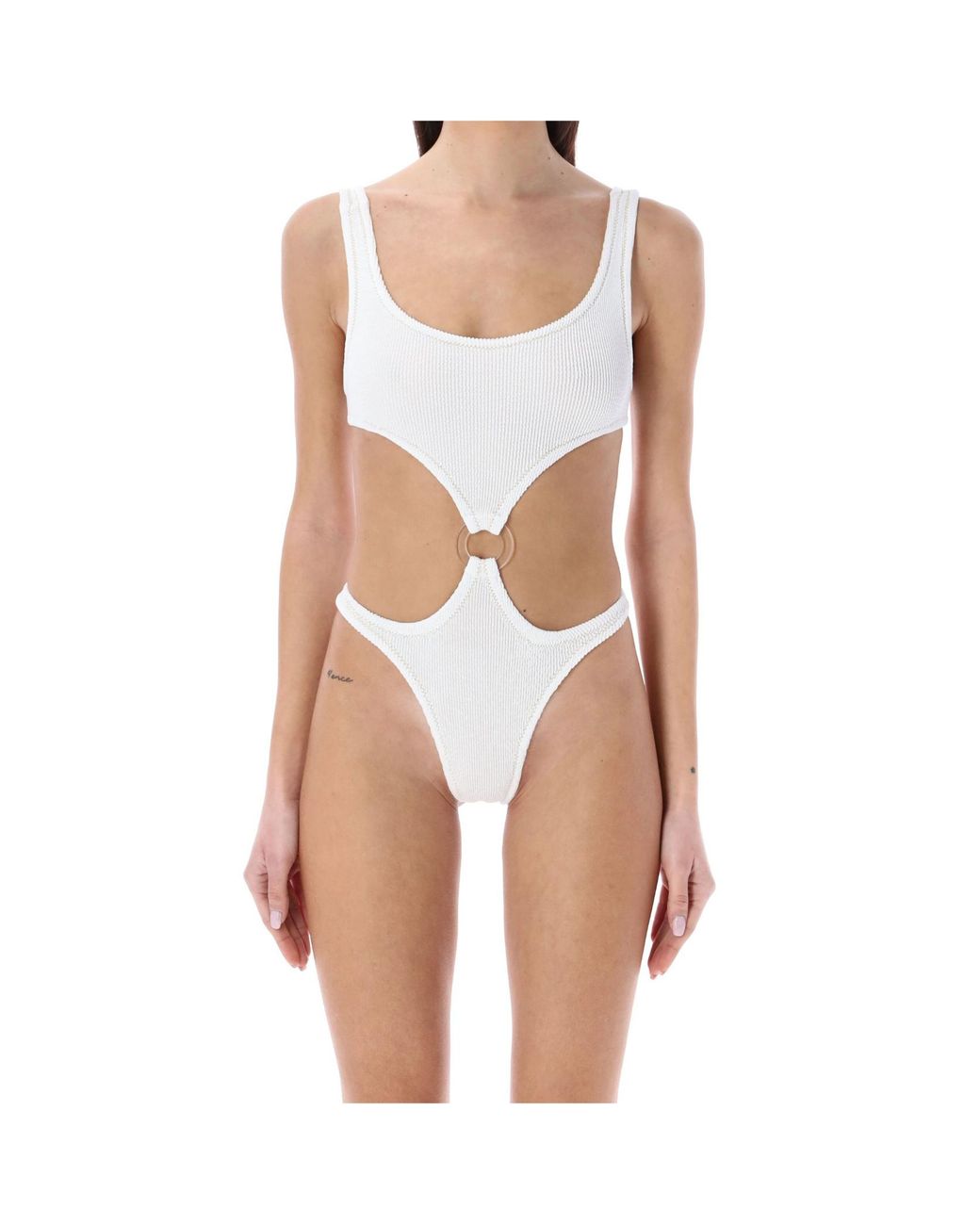 Reina Olga White Augusta Cut-Out Swimsuit
