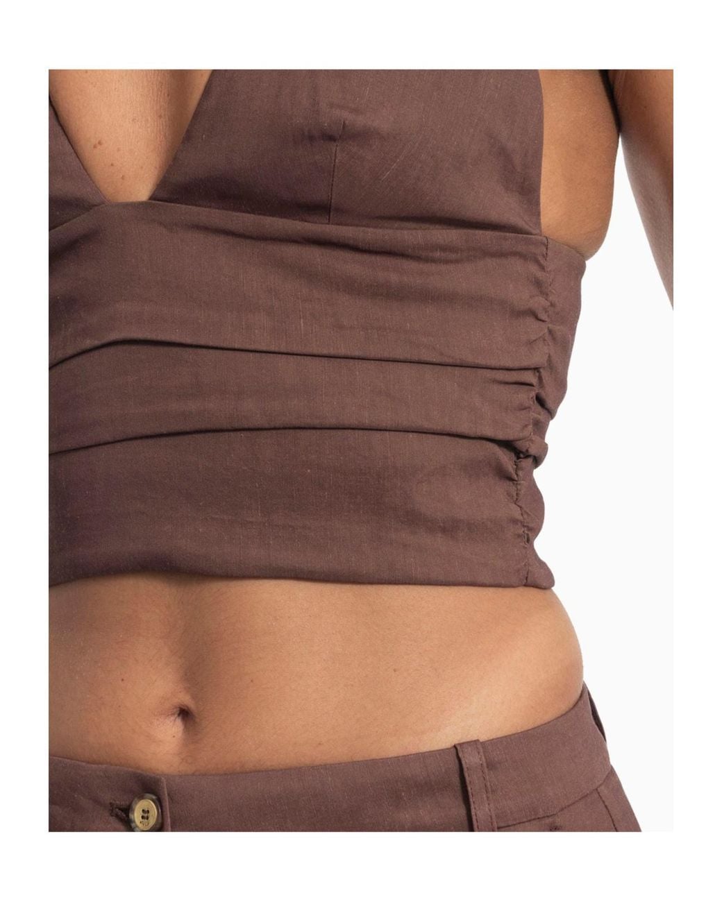 Pinko Brown V-Neck Cropped Top