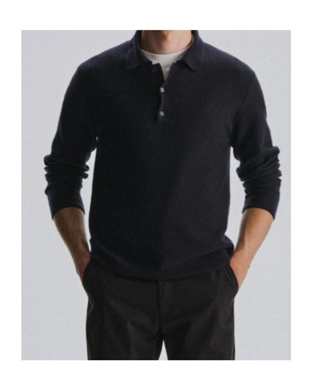 The Row Blue Bertram Long-Sleeved Knit Polo Shirt for men