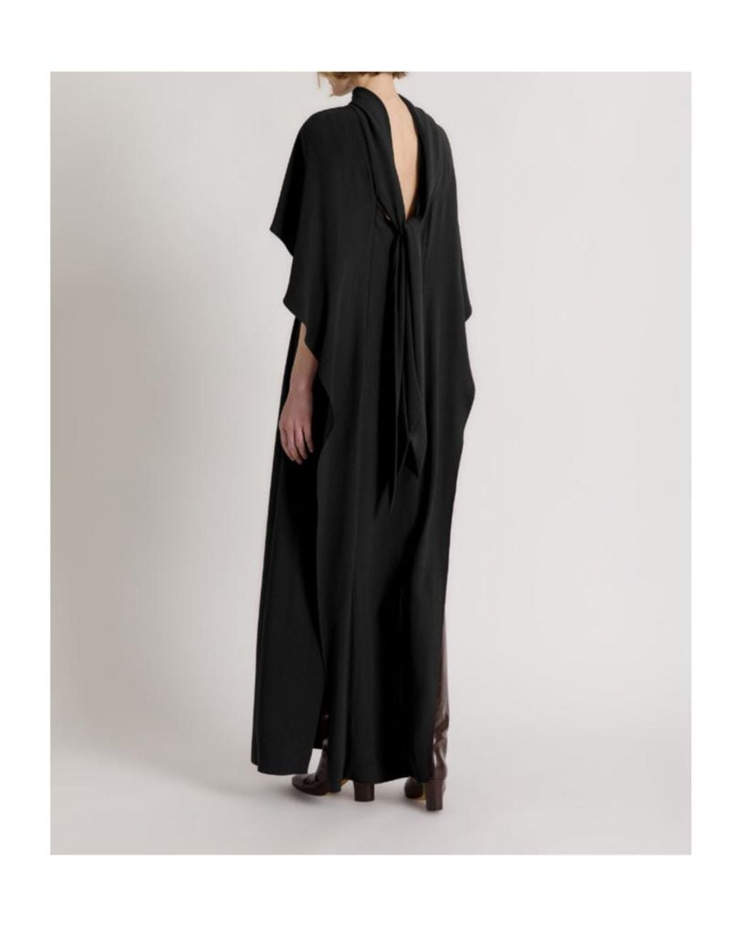 Alberta Ferretti Black Long Dress With Cape Detail And Back Bow