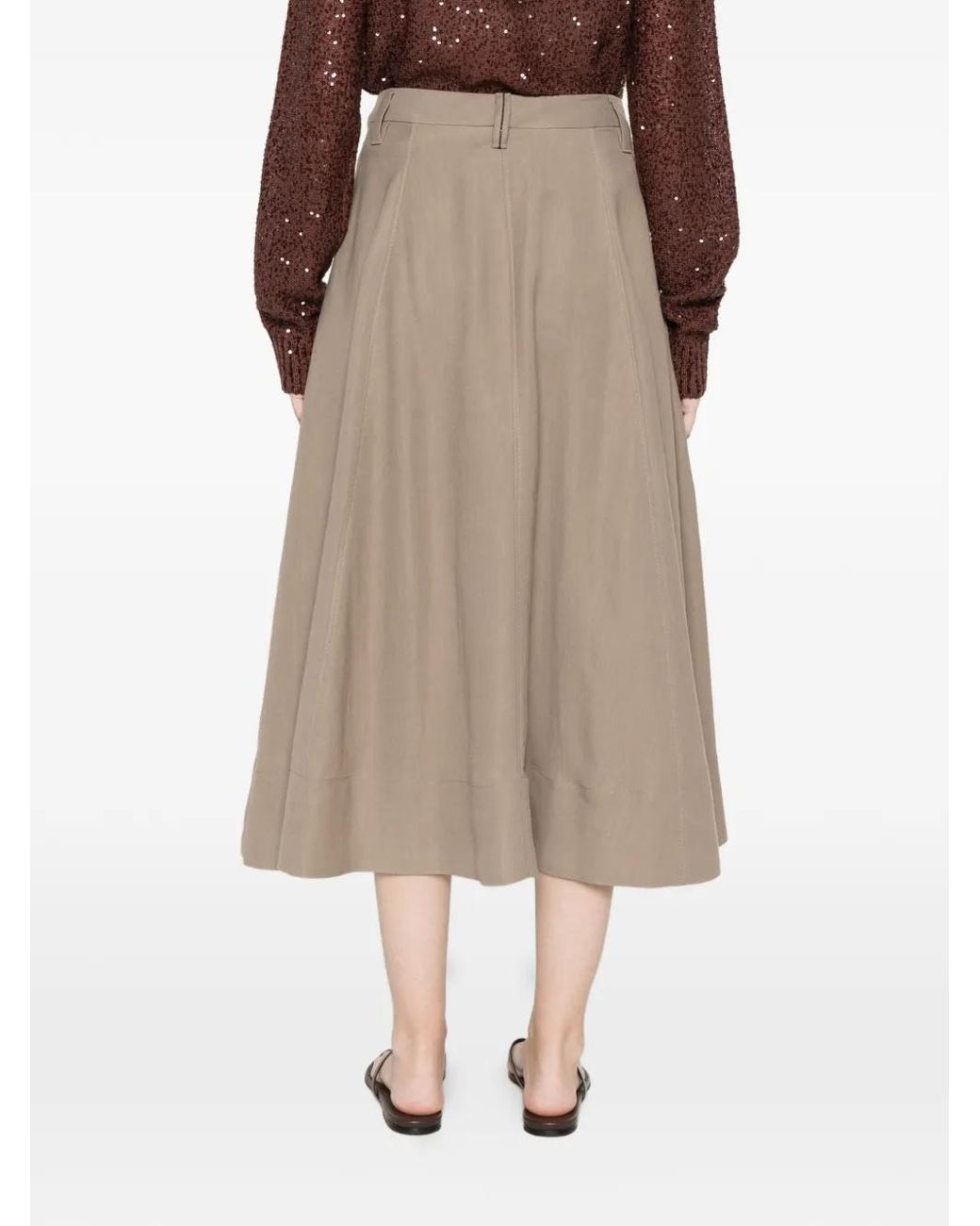 Brunello Cucinelli Natural Button-Embellished Skirt