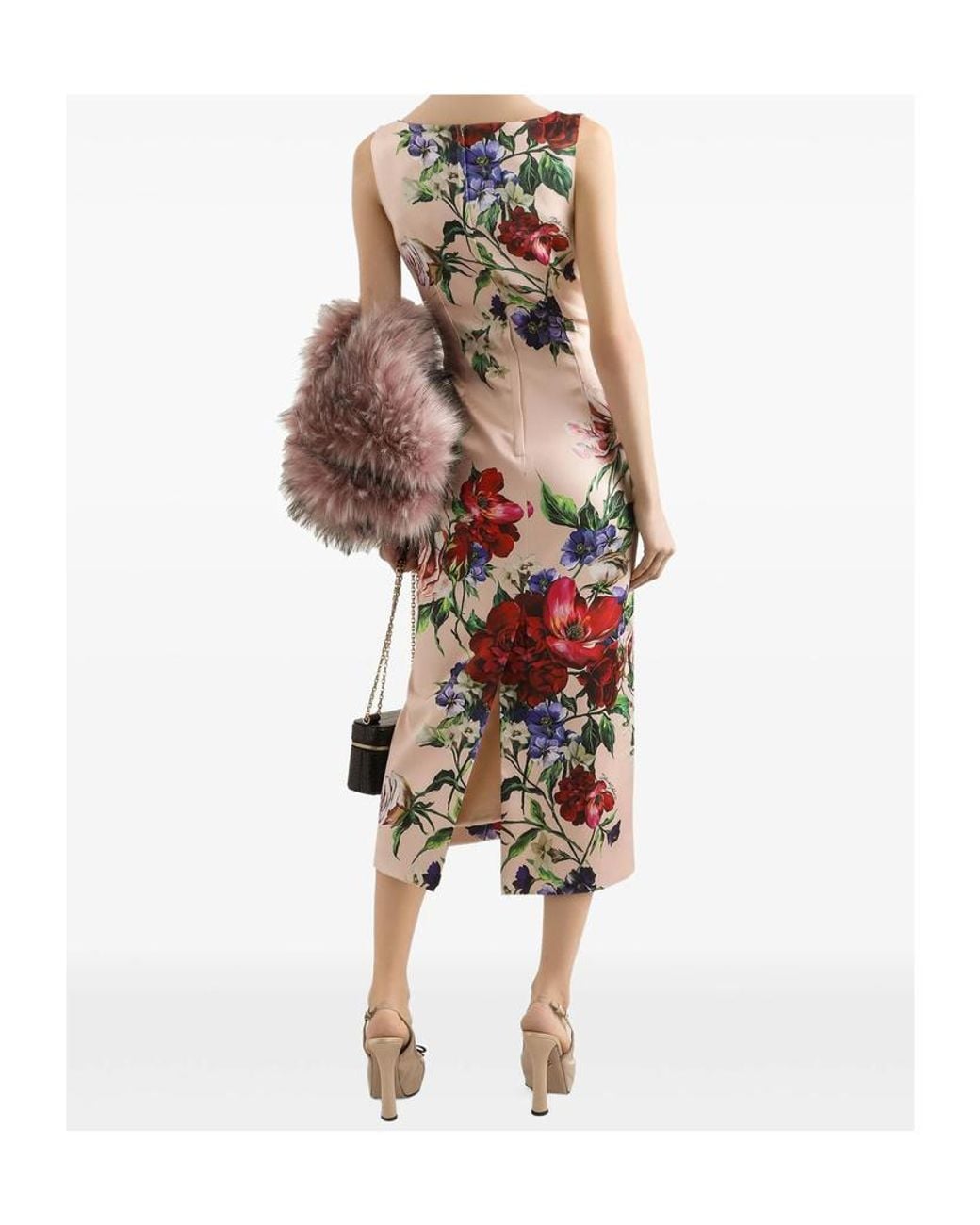 Dolce & Gabbana White Floral Printed Sleeveless Midi Dress