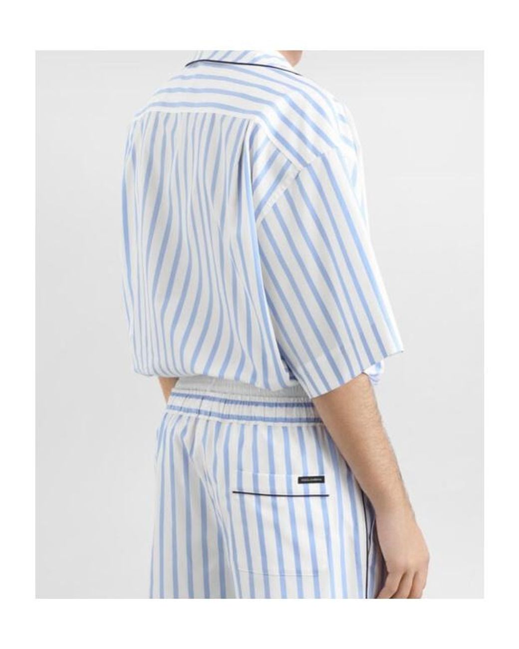 Dolce & Gabbana Blue Striped Hawaiian Collar Shirt for men