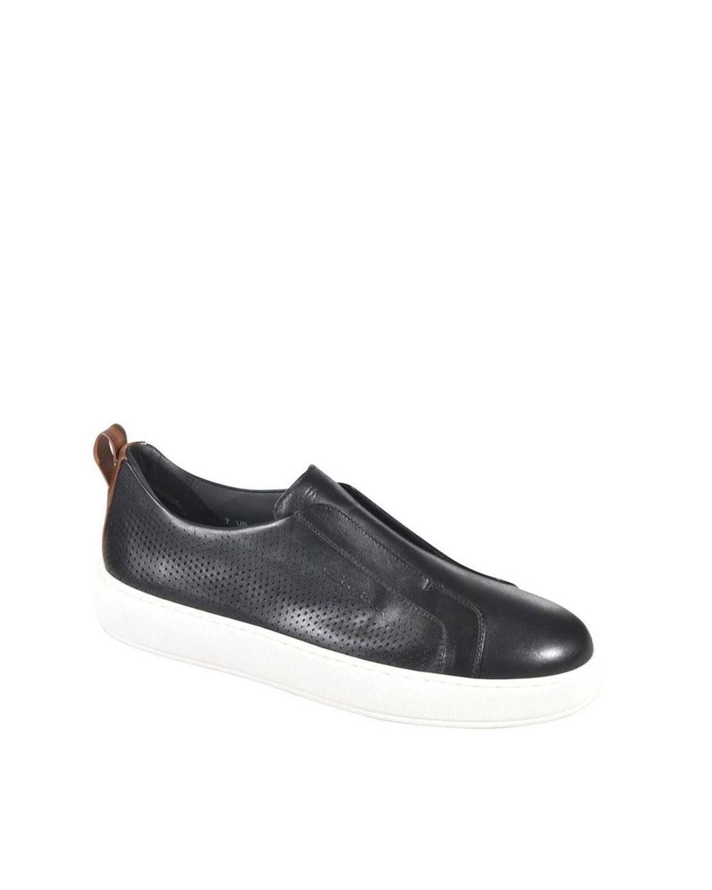 Santoni Black Perforated Slip-On Sneakers for men
