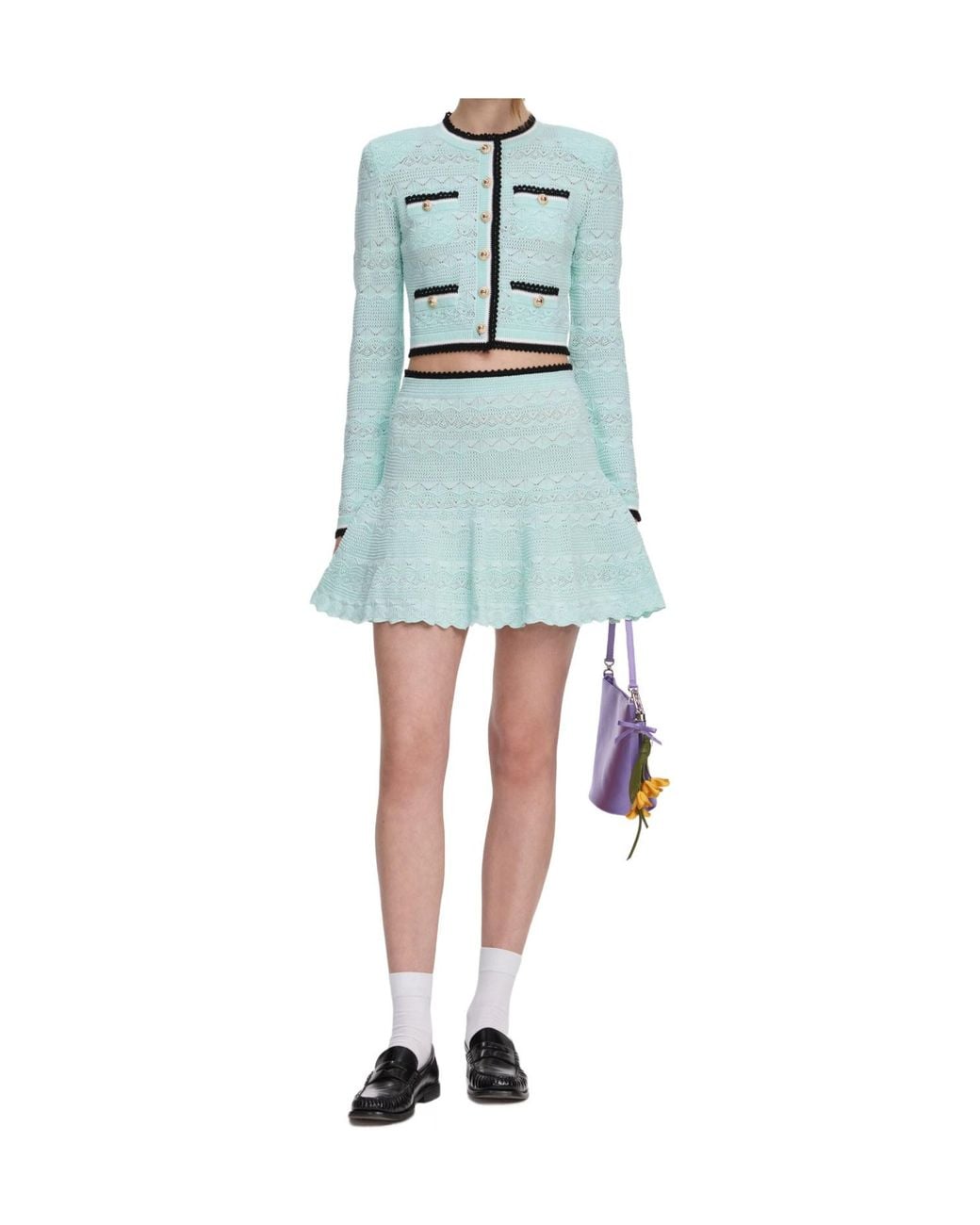 Self-Portrait Green Pointelle Mini Skirt
