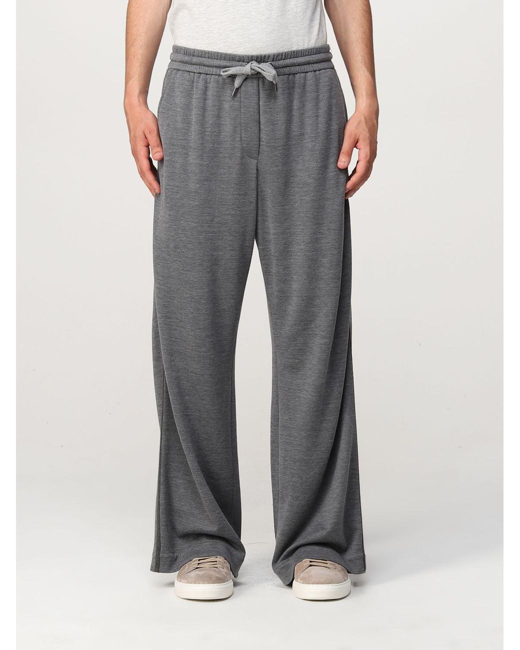 Brunello Cucinelli Blue Wide Leg Trousers With Drawstring
