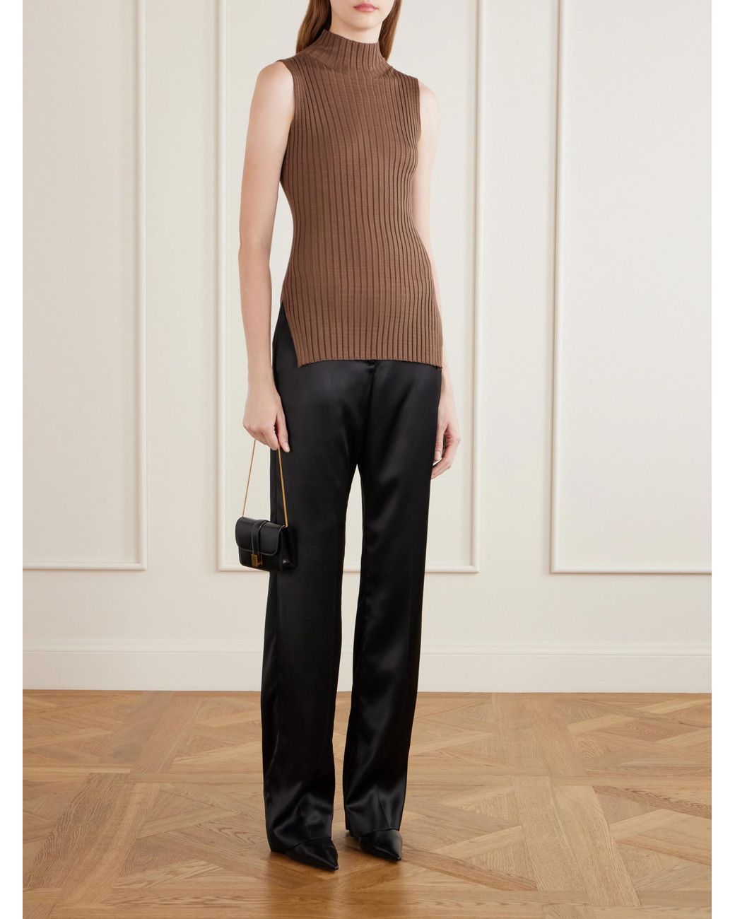 Khaite Brown Ribbed Wool And Silk-Blend Tank