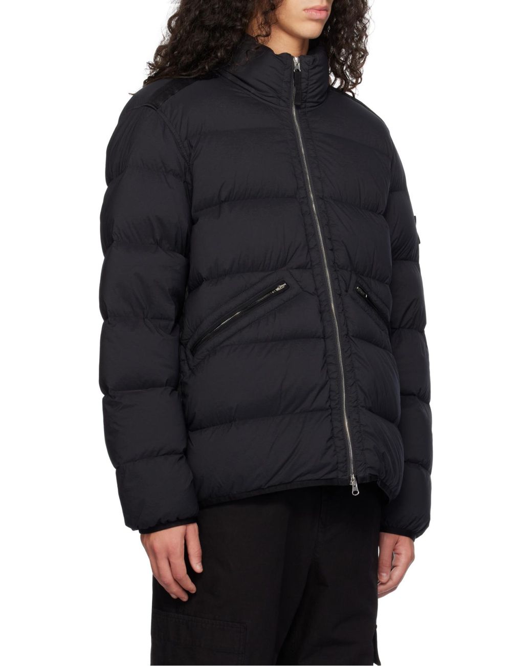 Stone Island Black Funnel Neck Zip-Up Jacket for men