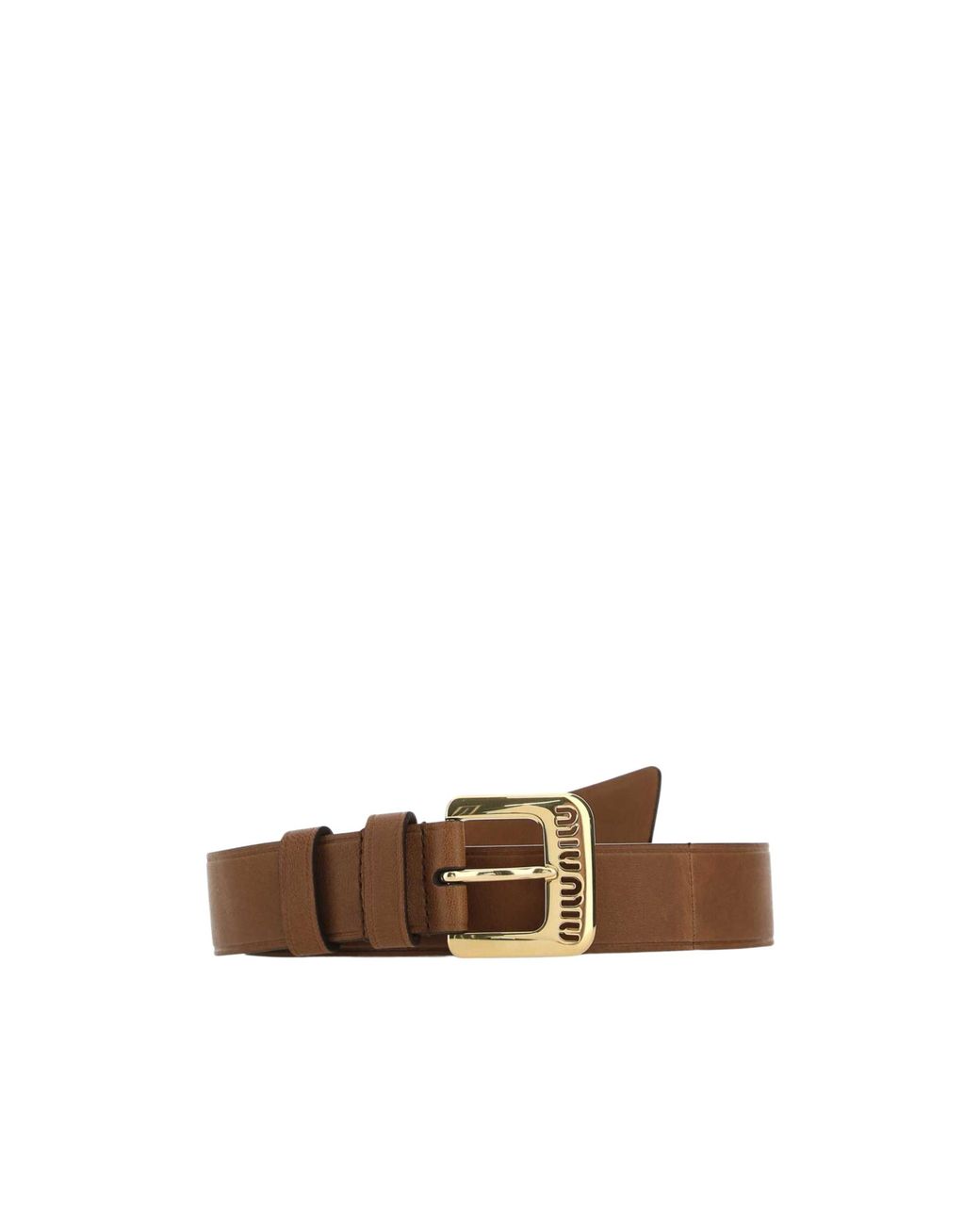 Miu Miu Brown Cut-Out Logo Embossed Buckled Belt