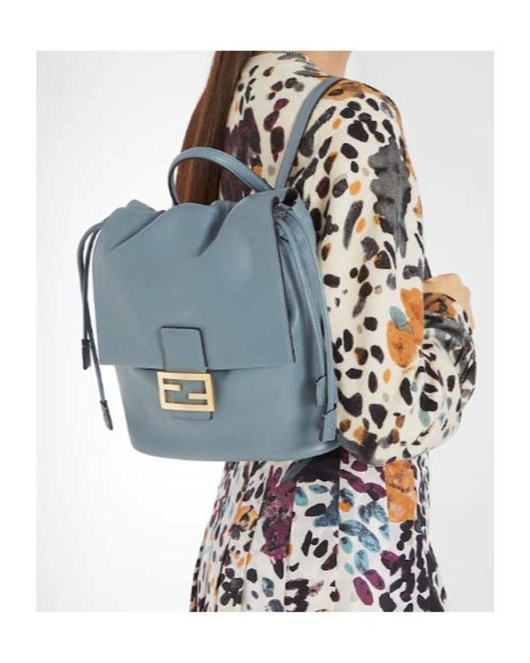 Fendi Blue Ff Clasp Drawstring Backpack