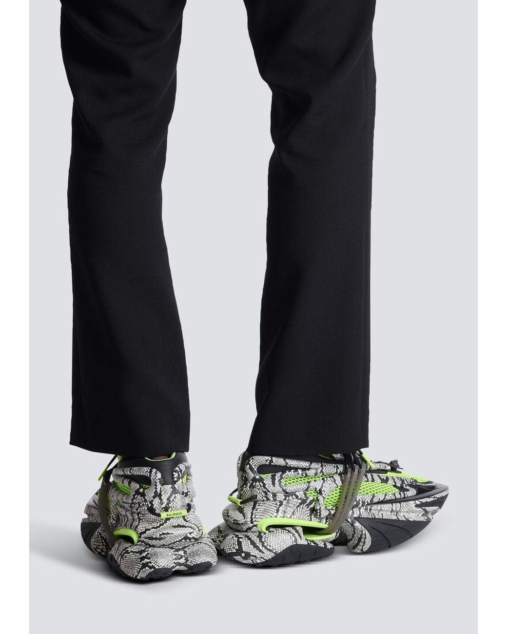 Balmain Green Unicorn Snake-Skin Effect Sneakers for men
