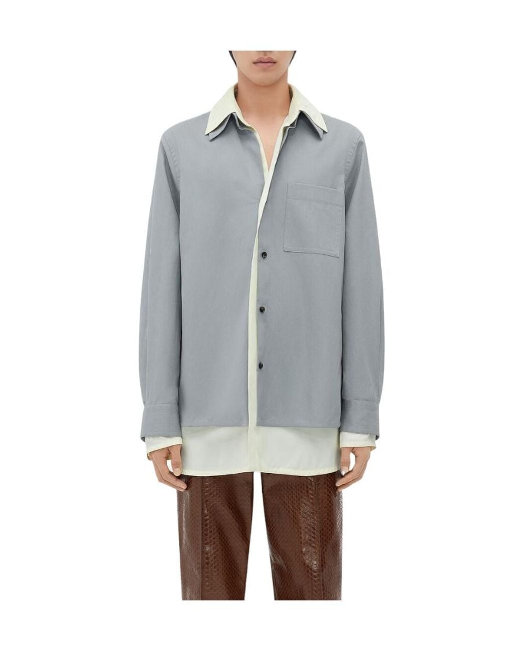 Bottega Veneta Gray Double Layer Long-Sleeved Shirt for men