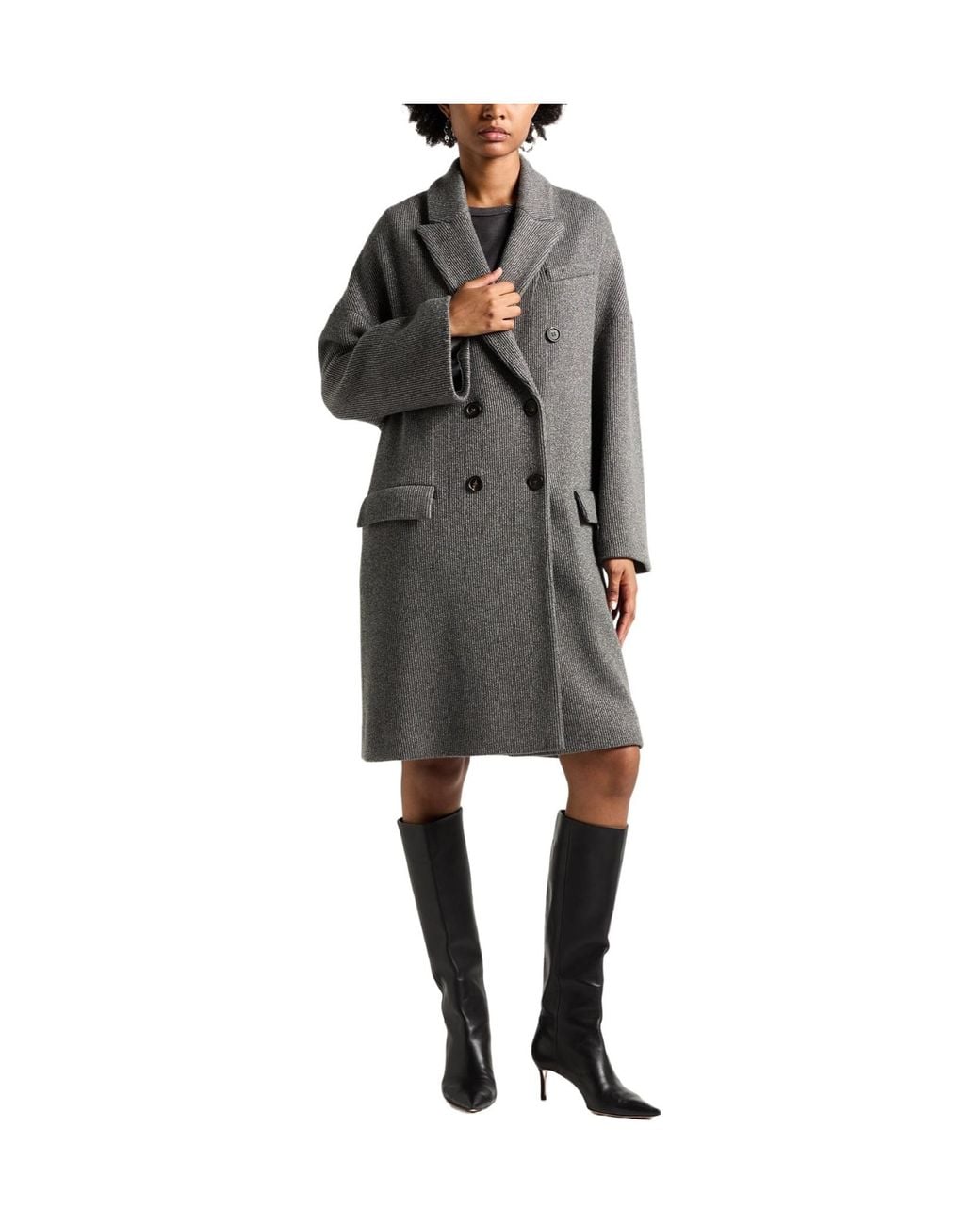 Brunello Cucinelli Gray Coat Cashmere, Viscose, Metallic Polyester