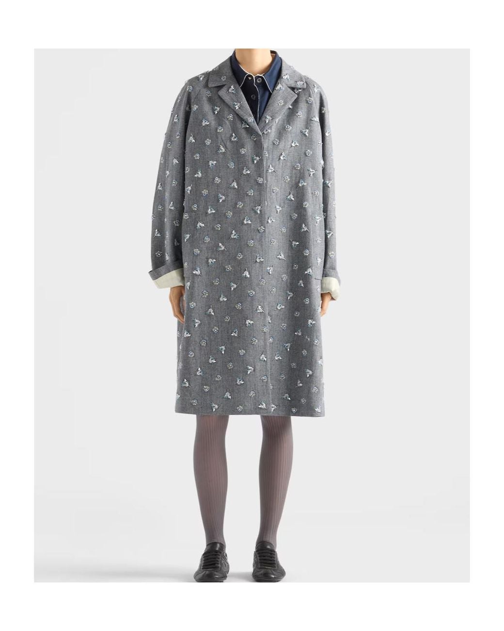 Prada Gray Single-Breasted Embroidered Pinstripe Coat
