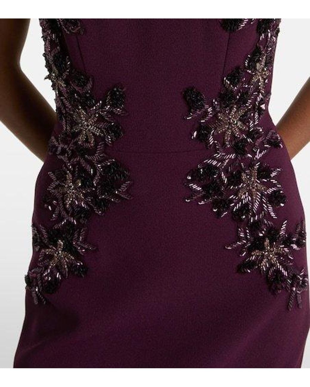 Rebecca Vallance Purple Beatrice Beaded Crepe Midi Dress